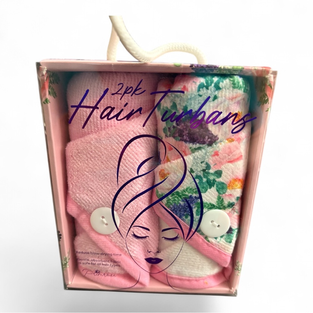 Primrose Floral & Pink Hair Turbans - 2 Pack NIB